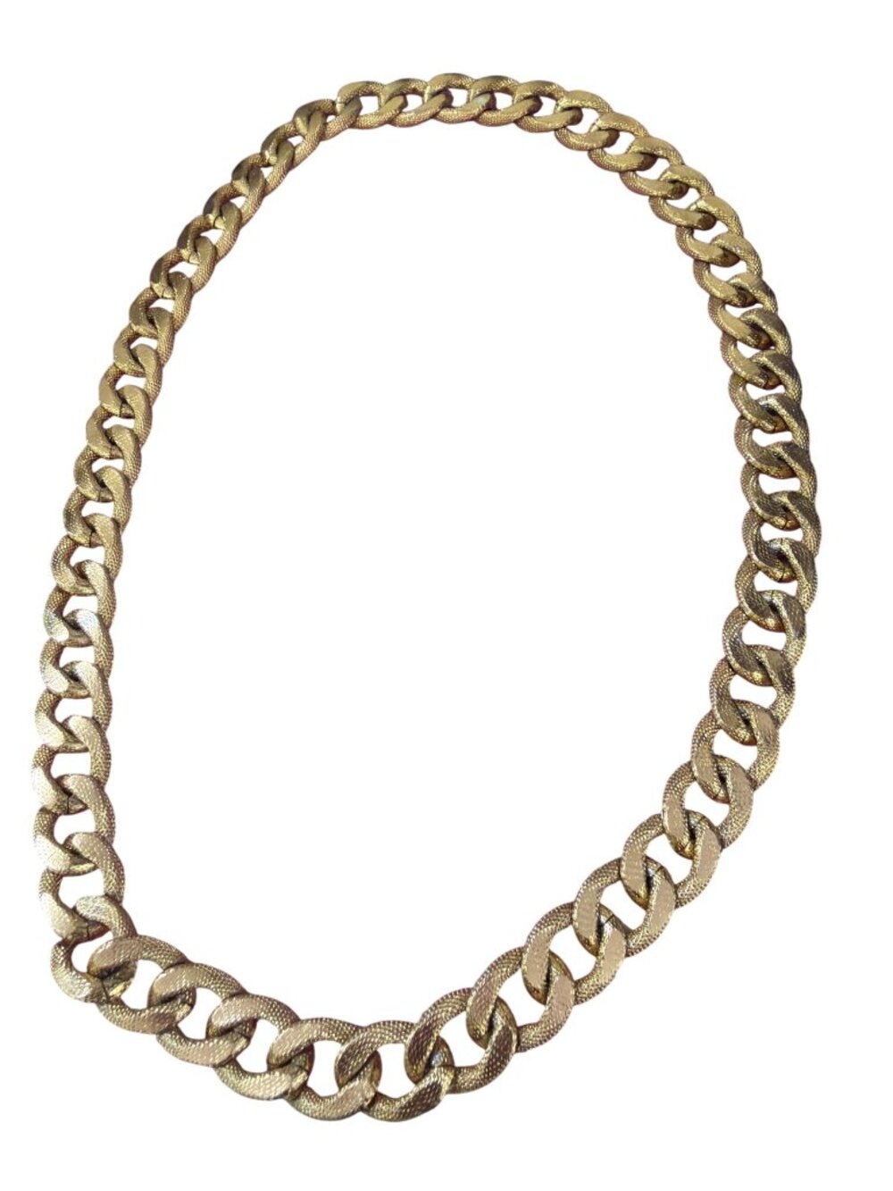 Gold Tone Textured Curb Chain Necklace No Clasp Chunky Slip On .75" Wide 28"